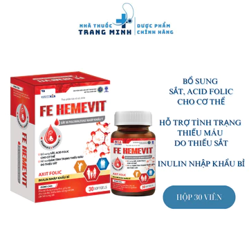 [Sắt Lọ] FE HEMEVIT VIPSPHARMA - Sắt Hữu Cơ Cao Cấp, Acid Folic Cho Bà Bầu, Người Thiếu Máu Do Thiếu Sắt, Chóng Mặt