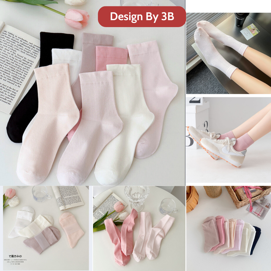 Tất ngắn cổ trơn nữ Design By 3B phong cách Hàn Quốc dễ thương