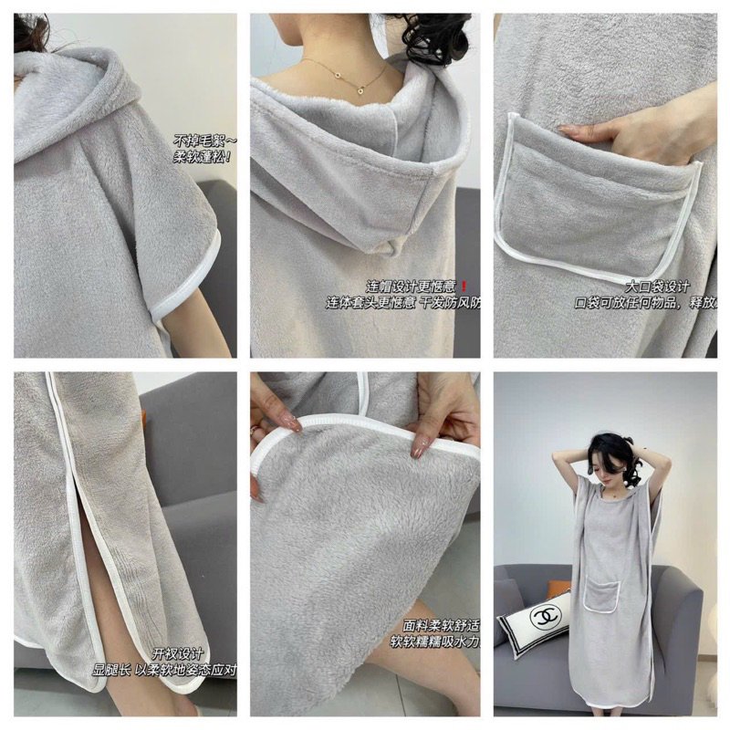 Khăn tắm Áo Choàng Tắm Dáng Dài Rộng Có Mũ Trùm Đầu Thấm Hút Nước Tốt Tiện Dụng