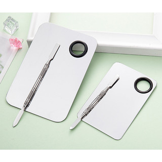 Khay Inox Palette Đã Kèm Que Trộn Pha Trộn Kem Nền Son Môi Phấn Mắt Size Lớn