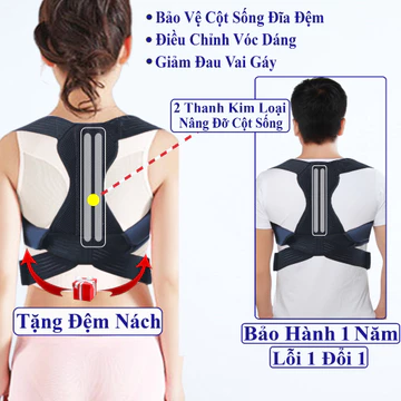 Đai Chống Gù Lưng Nam Nữ Cao Cấp Andego Có 2 Thanh Trợ Lực. Đai Lưng Chống Gù Lỗi 1 Đổi 1.