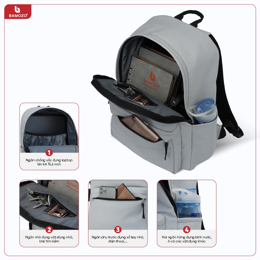 Ảnh Balo Basic Bamozo, Balo Thời Trang Nam Nữ, Trượt Nước Cao Cấp - Bảo Hành Trọn Đời 4