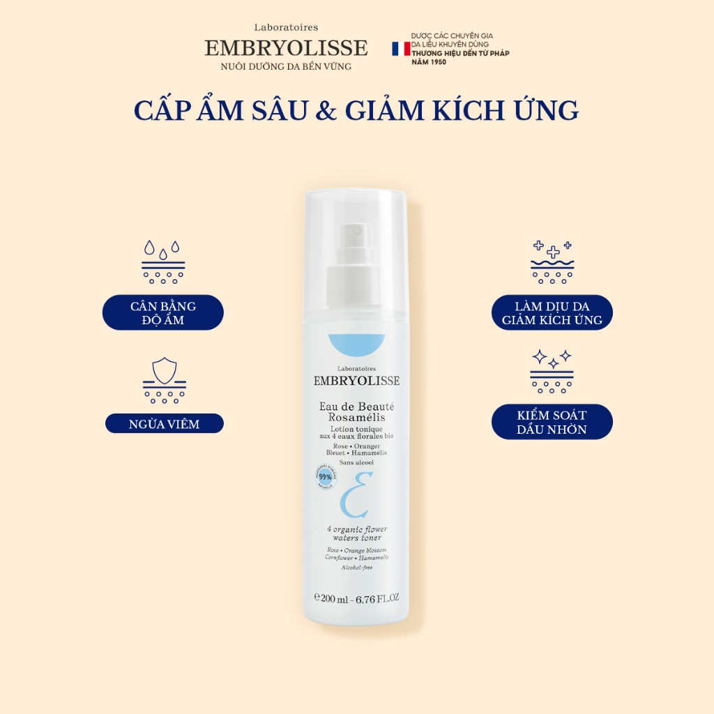 Ảnh Xịt Dưỡng Cấp Ẩm Sâu Embryolisse Eau De Beaute Rosamelis 200ml 2