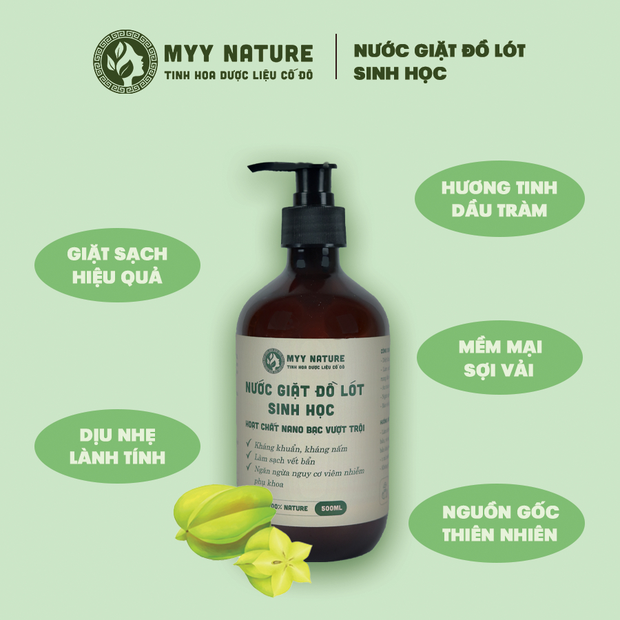 Nước Giặt Đồ Lót Sinh Học chai 500ml - Myy Nature - Diệt Khuẩn, Kháng Nấm Chuyên Sâu Cho Đồ Lót