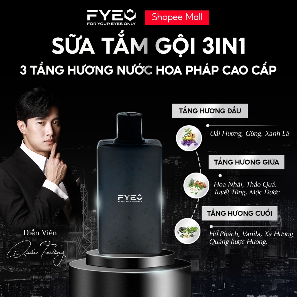 Sữa tắm gội nam combo 3 in 1 FYEO - Hương nước hoa Pháp cao cấp chính hãng  với 3 tầng hương ĐẶC BIỆT có 1-0-2 | Shopee Việt Nam