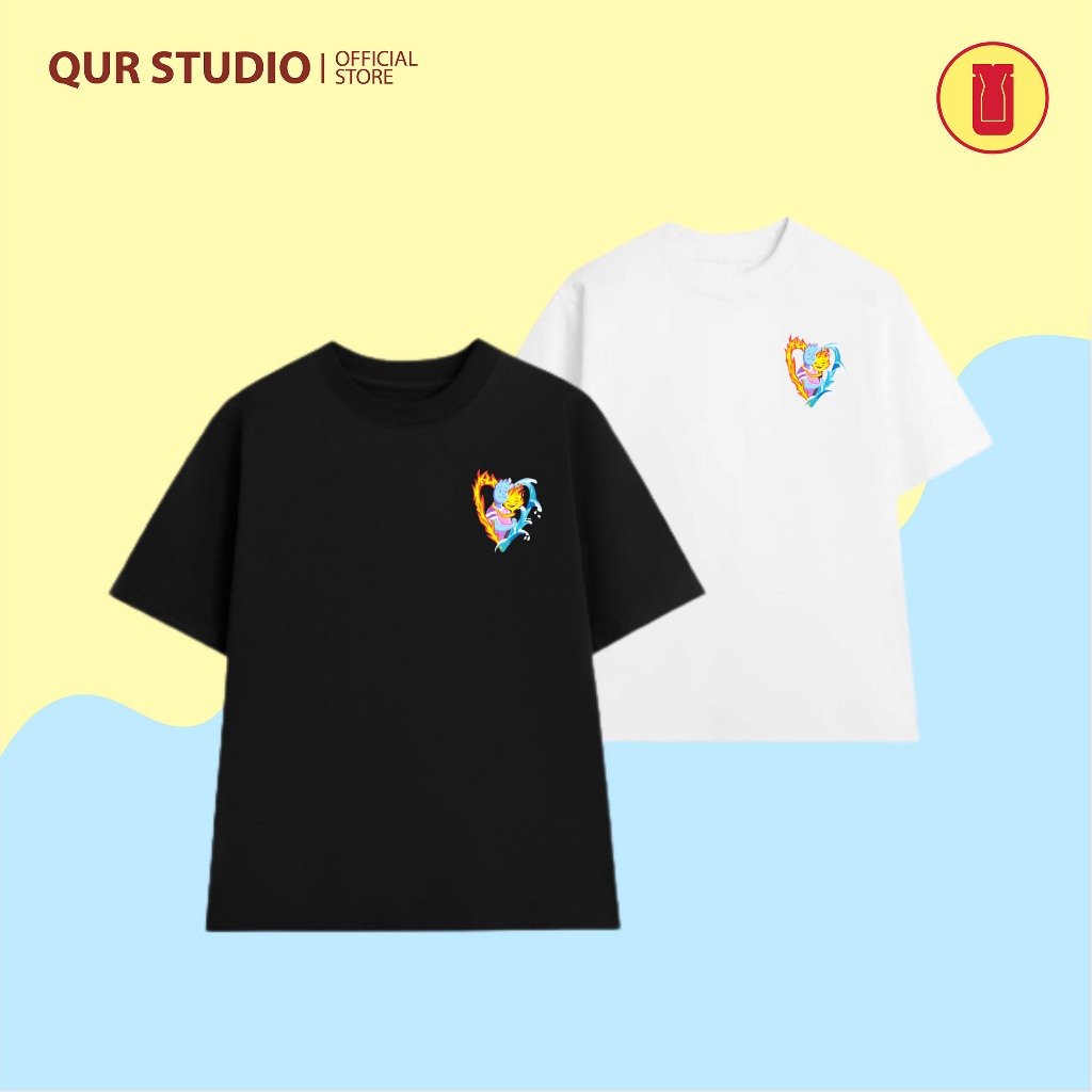 Áo Thun Cặp Đôi Elementals Lửa Và Nước Chất Liệu 100% Cotton 2 Chiều Bởi QUR STUDIO V2.0