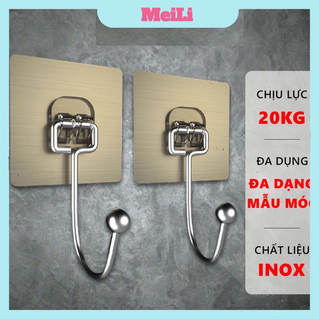 (combo 5 cái)Móc dán tường inox 304 chịu lực 5kg, miếng dán tráng bạc siêu dính, móc dán chịu lực loại tốt (tuyển sỉ)