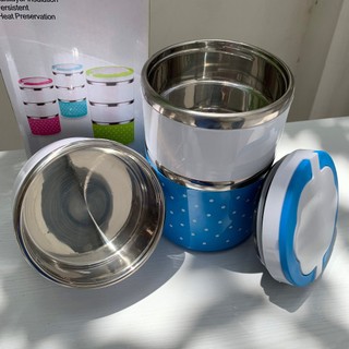 [HÀNG TỐT] Hộp đựng cơm 3 tầng ruột INOX 1230ml 2 lớp nhựa abs hỗ trợ giữ nhiệt có nắp đậy kín và quai xách cao cấp