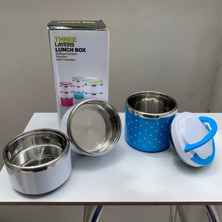 [HÀNG TỐT] Hộp đựng cơm 3 tầng ruột INOX 1230ml 2 lớp nhựa abs hỗ trợ giữ nhiệt có nắp đậy kín và quai xách cao cấp
