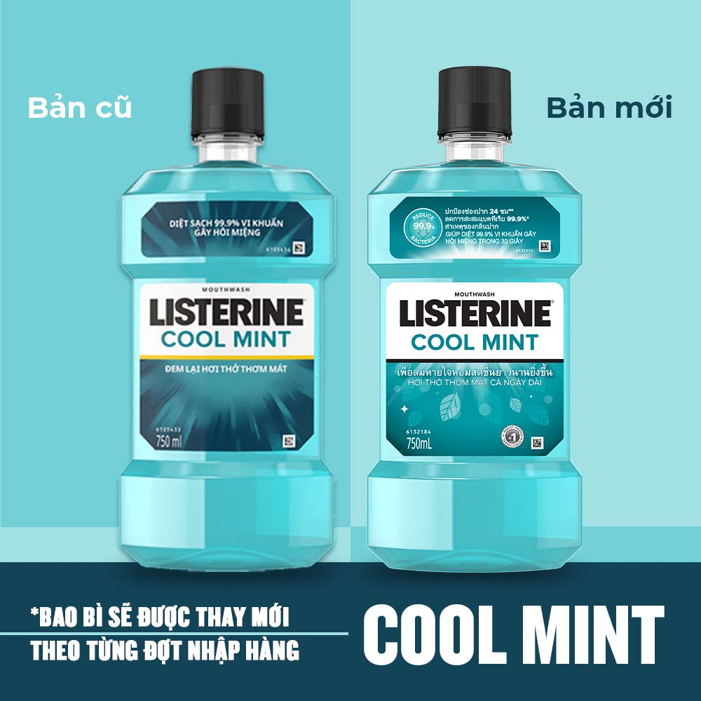 Ảnh Bộ 2 chai nước súc miệng Listerine Cool Mint diệt khuẩn giữ hơi thở thơm mát 750ml/chai 1