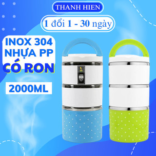 [HÀNG TỐT] Hộp đựng cơm 3 tầng ruột INOX 1230ml 2 lớp nhựa abs hỗ trợ giữ nhiệt có nắp đậy kín và quai xách cao cấp