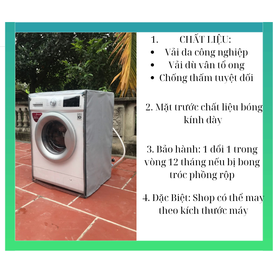 Áo Trùm Máy Giặt Cửa Ngang, Cửa Trước Vải Bạt Loại Dày Cao Cấp Chống Nắng Mưa Tuyệt Đối