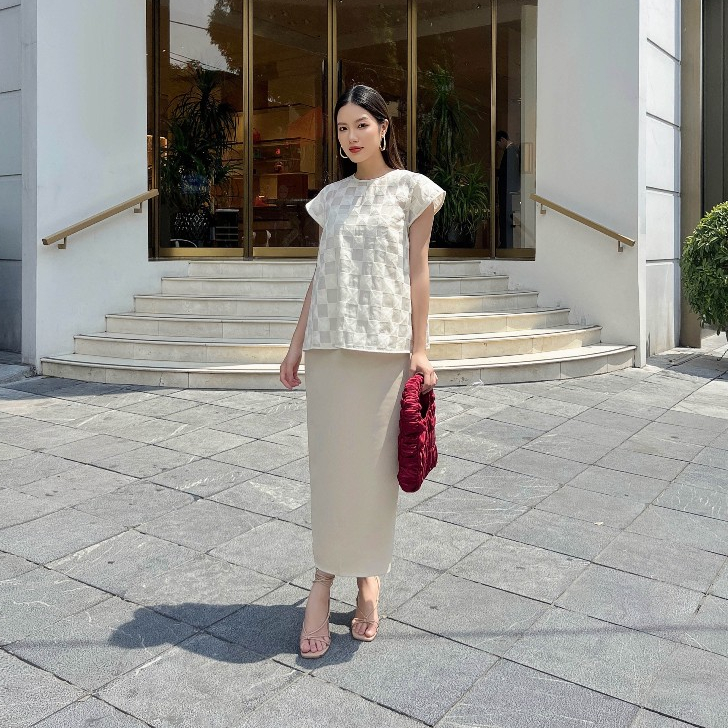 Set đầm bút chì Mauve Ivory set
