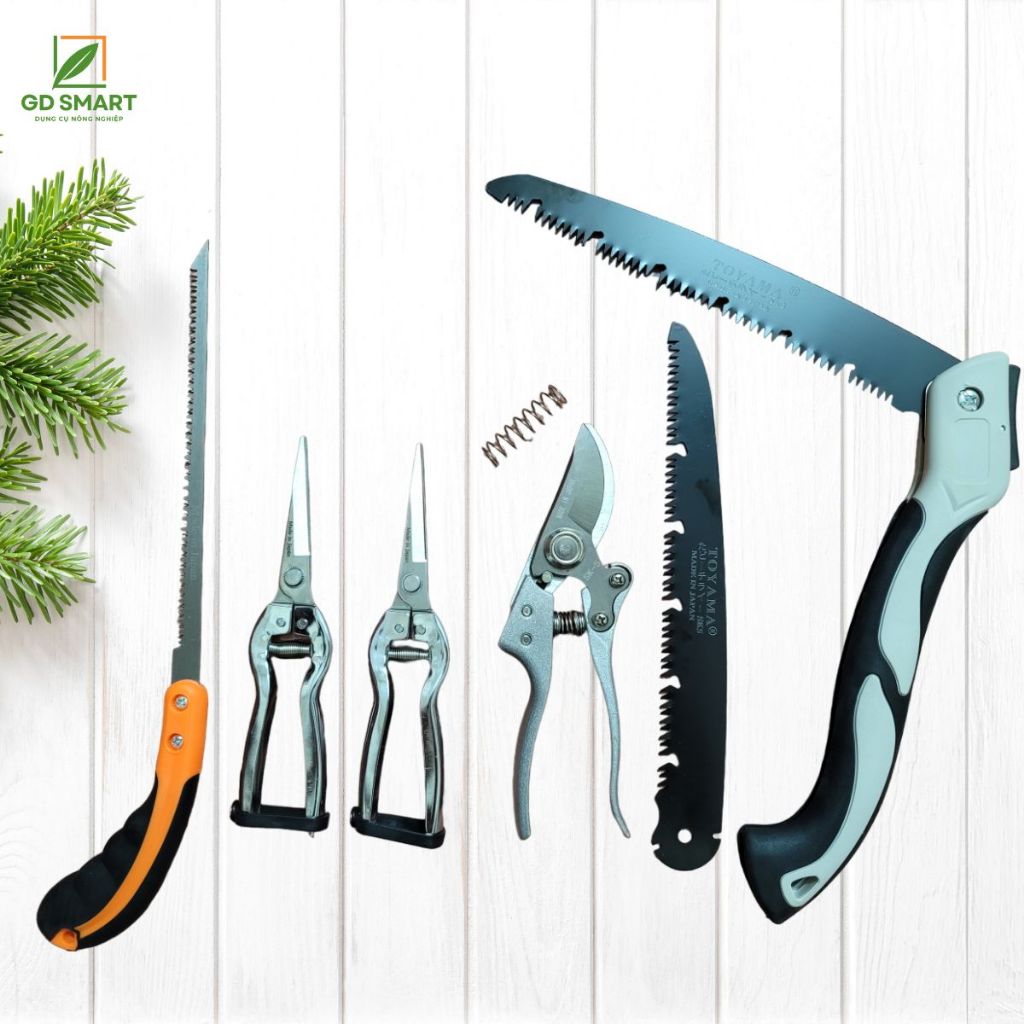 Combo Dụng Cụ Làm Vườn Cây Cảnh Bonsai Nhật Bản (Kéo Tỉa Trắng Kéo Cắt Cành SK5 Cưa Lách New và Cưa Gập - GD Smart