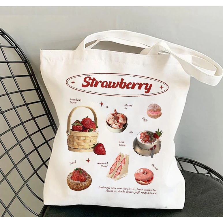 Túi Tote Vải Canvas Strawberry Aesthetic Mang Đi Học Đi Chơi Đi Du Lịch Unisex Shopee Việt Nam 6123