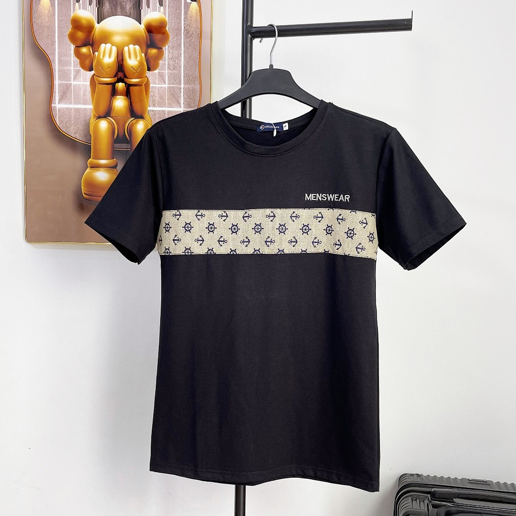 [HKT.8] Áo Phông Nam Cổ tròn 2 màu trắng đen basic logo thêu vải cotton mịn co dãn thoáng mát