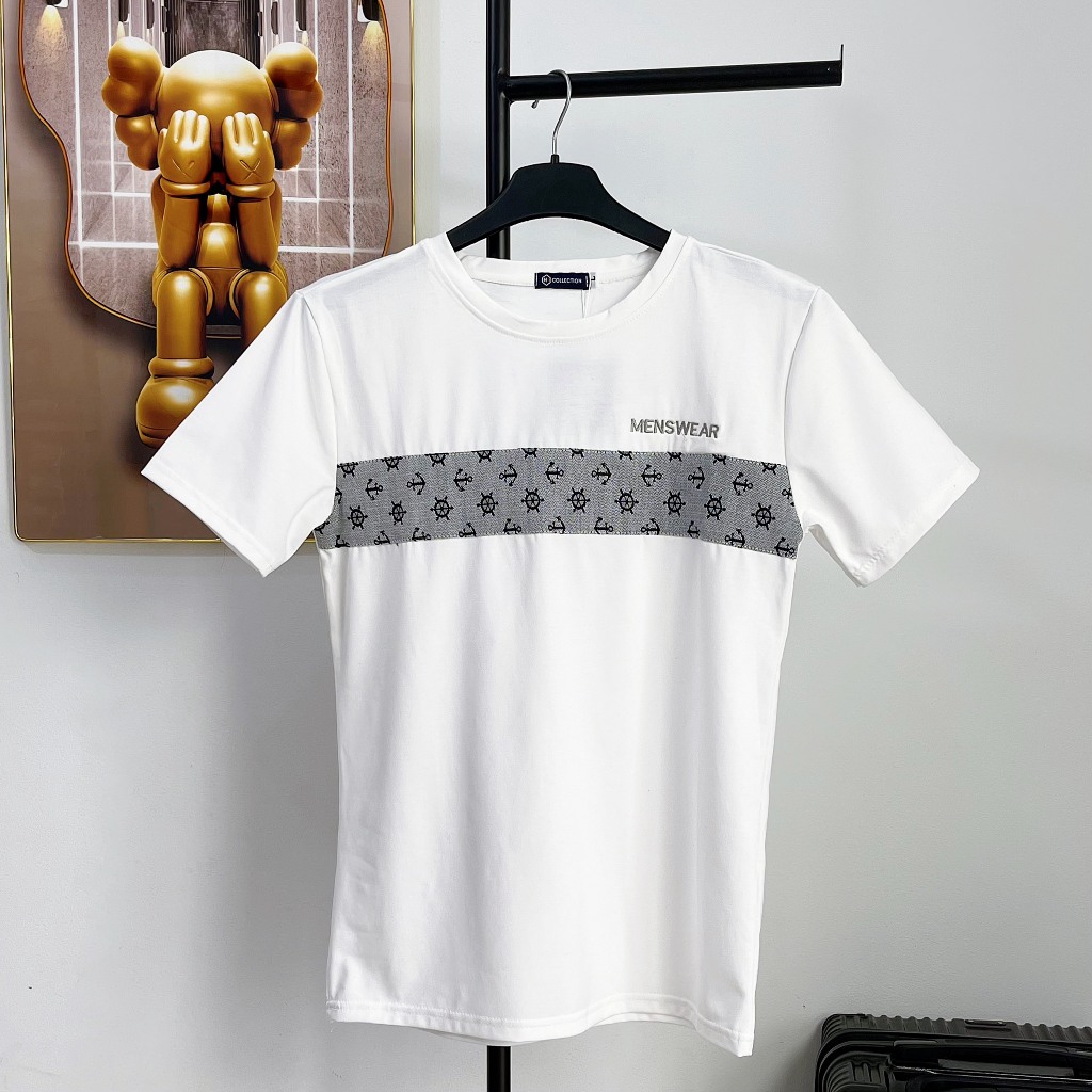 [HKT.8] Áo Phông Nam Cổ tròn 2 màu trắng đen basic logo thêu vải cotton mịn co dãn thoáng mát