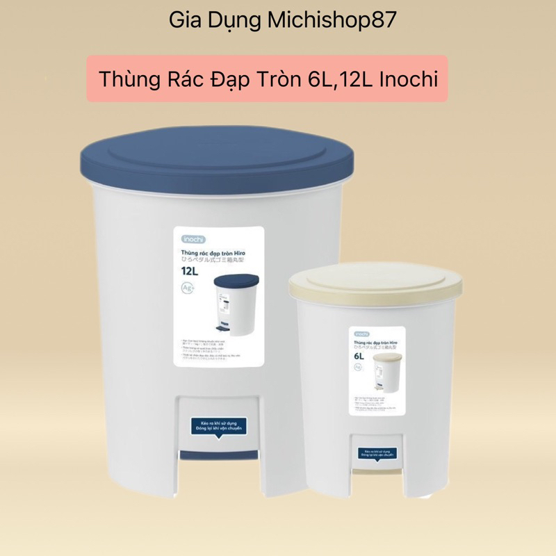 Thùng Rác Đạp Tròn 6L,12L Hiro - Inochi chính hãng | Shopee Việt Nam