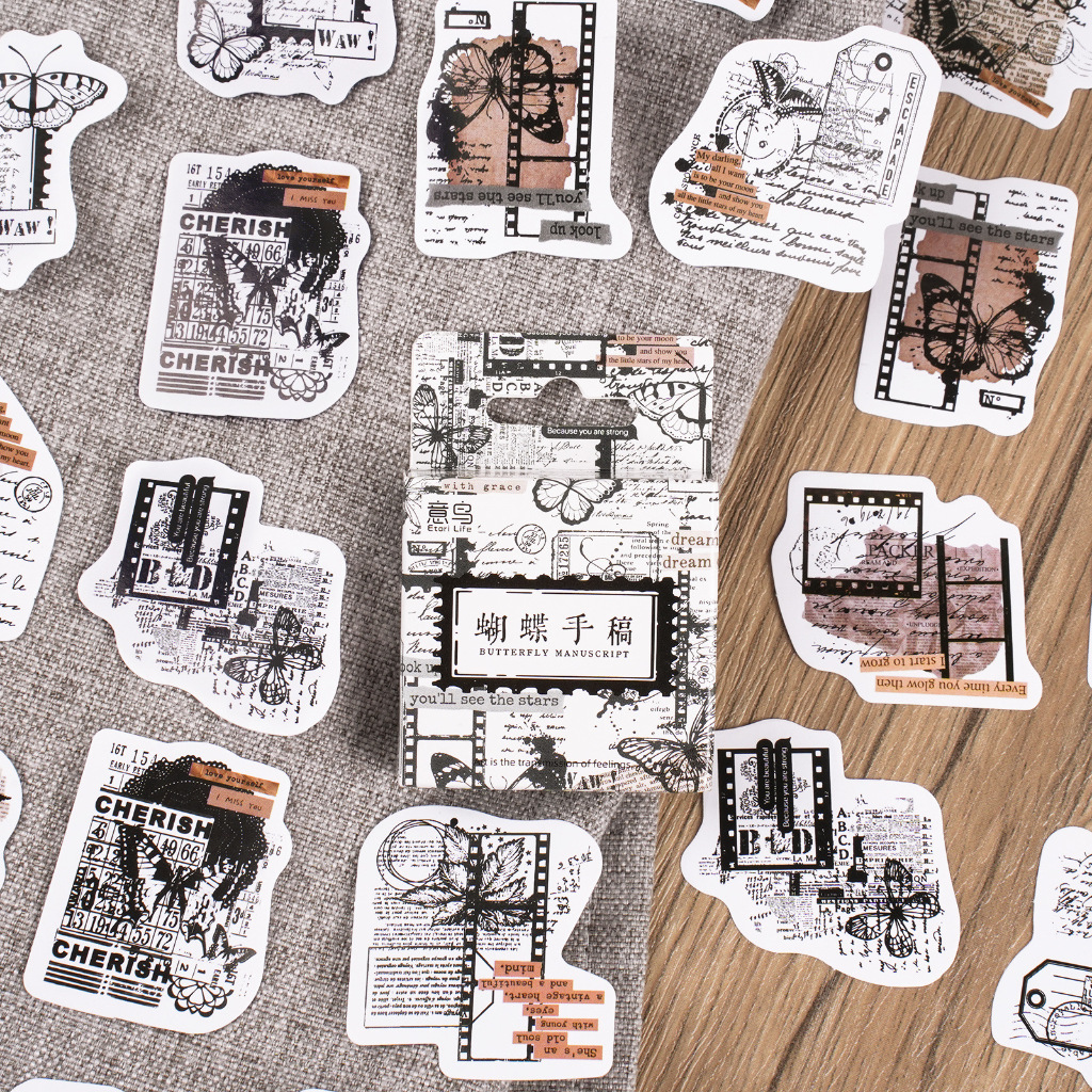 Hộp 46 chiếc sticker BUTTERFLY MANUSCRIPT - THƯỚC PHIM BƯỚM TEM TAG dán ...