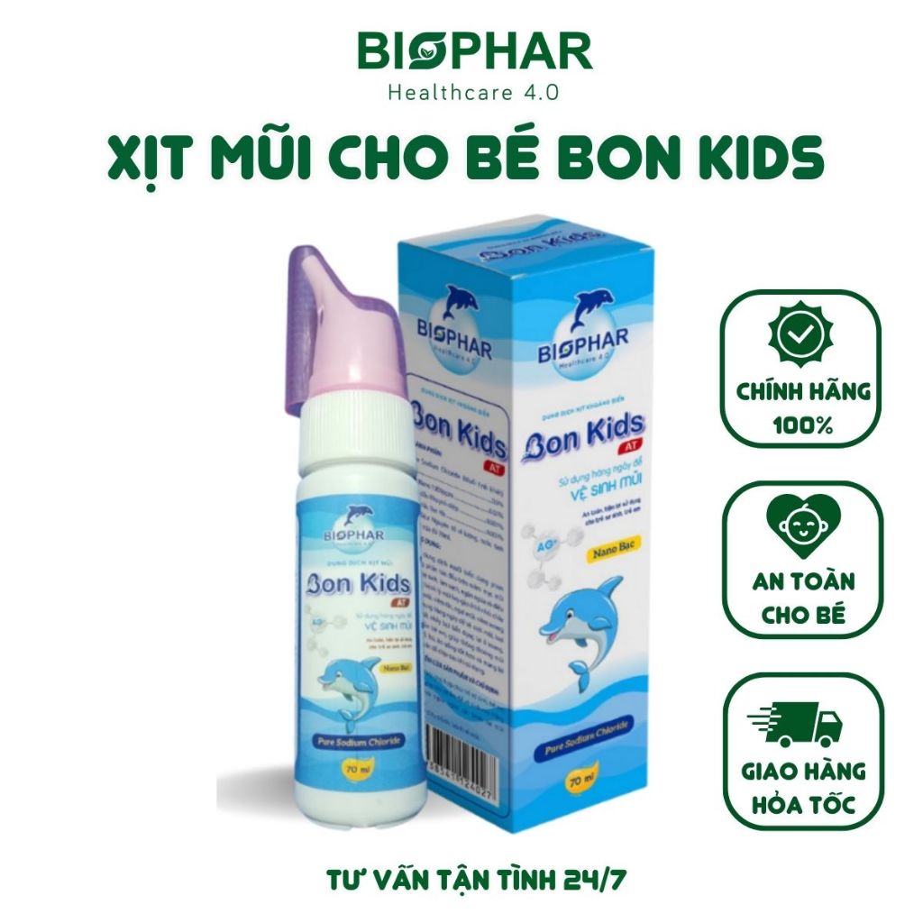 Xịt mũi cho bé Biophar Bon Kids ngừa sổ mũi, ngạt mũi, viêm xoang an toàn cho trẻ em