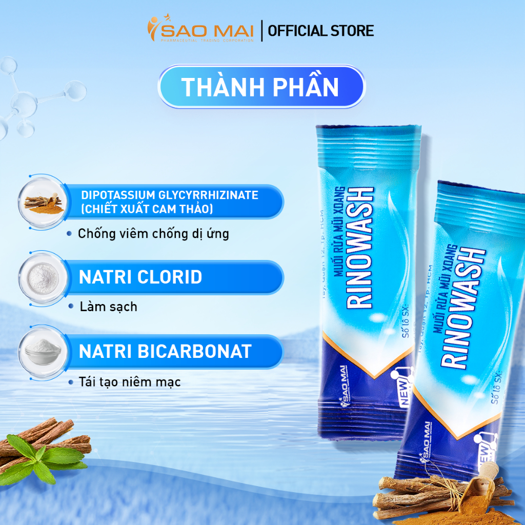 Combo 10 gói Muối rửa mũi thảo dược chống viêm mũi dị ứng, vị ngọt Rinowash