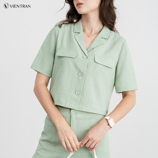 Áo Sơ Mi Croptop VIEN TRAN Ngắn Tay Cổ Hai Ve Túi Giả V65D23Q007