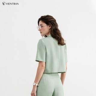 Áo Sơ Mi Croptop VIEN TRAN Ngắn Tay Cổ Hai Ve Túi Giả V65D23Q007