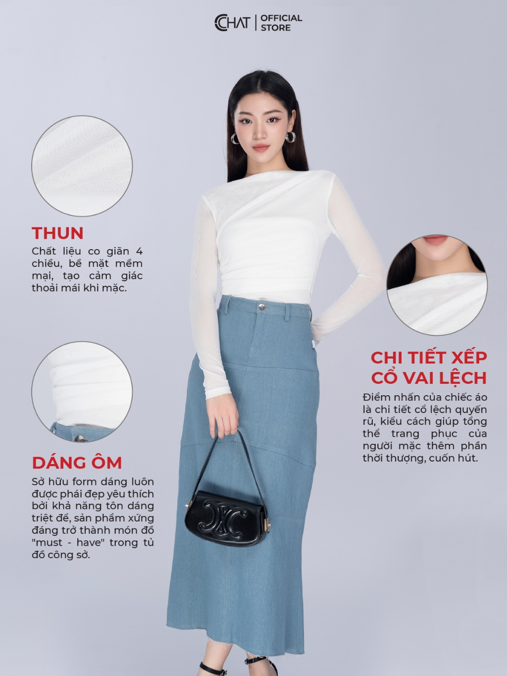 Ảnh Áo Thun 𝐂𝐂𝐇𝐀𝐓 Lưới Xếp Vai Dáng Ôm Chất Vải Cao Cấp Mềm Mịn Co Giãn 4 Chiều 23TDC2013OT 2