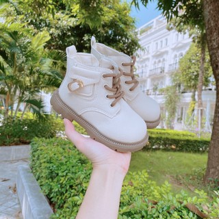 Size15-25 Bốt Da Trơn Lót Lông Phối Khóa Chéo Phong Cách Cho Bé Trai bé Gái K218