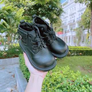 Size15-25 Bốt Da Trơn Lót Lông Phối Khóa Chéo Phong Cách Cho Bé Trai bé Gái K218