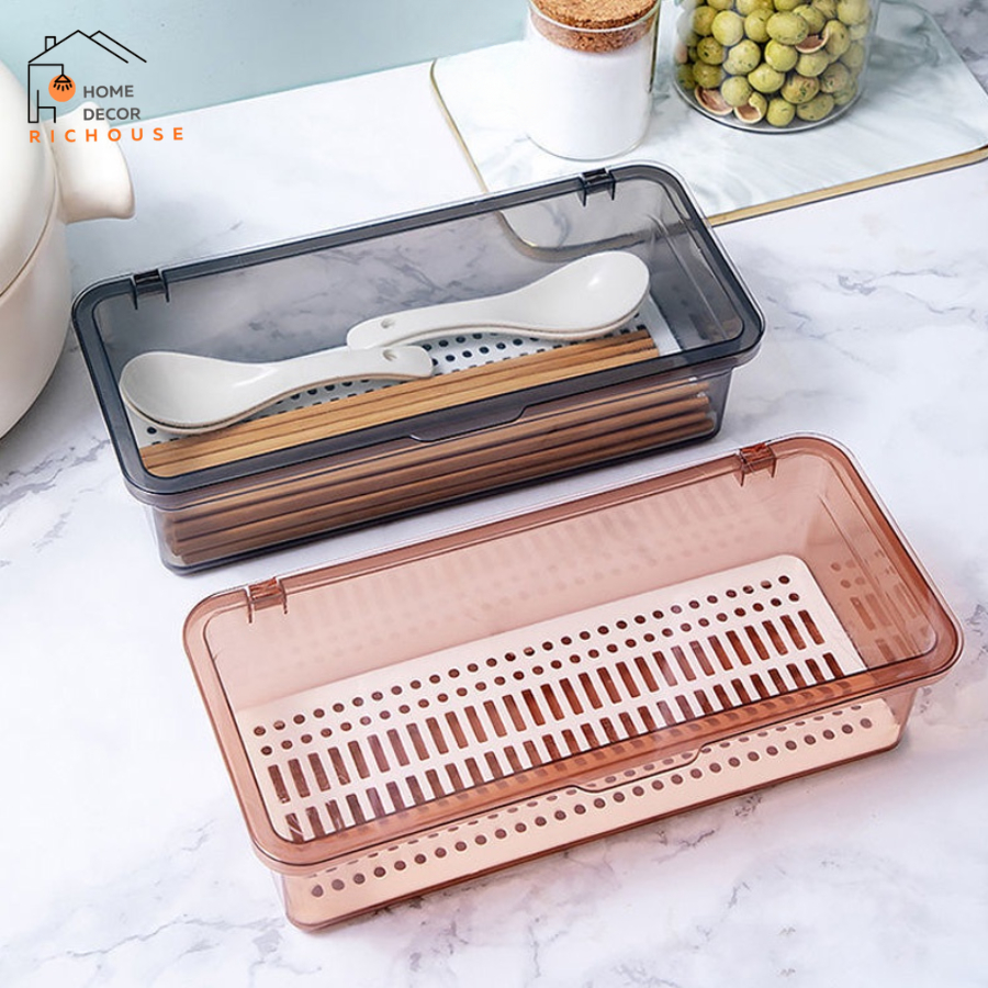 Hộp đựng đũa thìa có nắp đậy, hộp đựng đồ dùng đa năng đựng khẩu trang,cọ trang điểm
