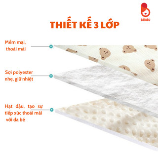Ủ choàng trần bông hạt đậu siêu ấm kích thước 100x100cm, thiết kế tai gấu cho bé