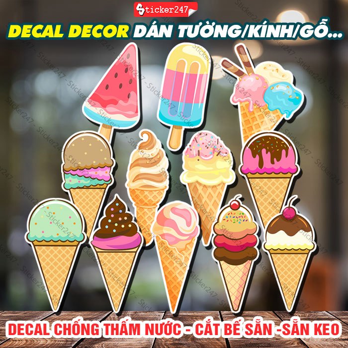 Sticker Que Kem 🌈 Tranh Dán Tường Cắt Sẵn Ice Cream - Decal Quán ...