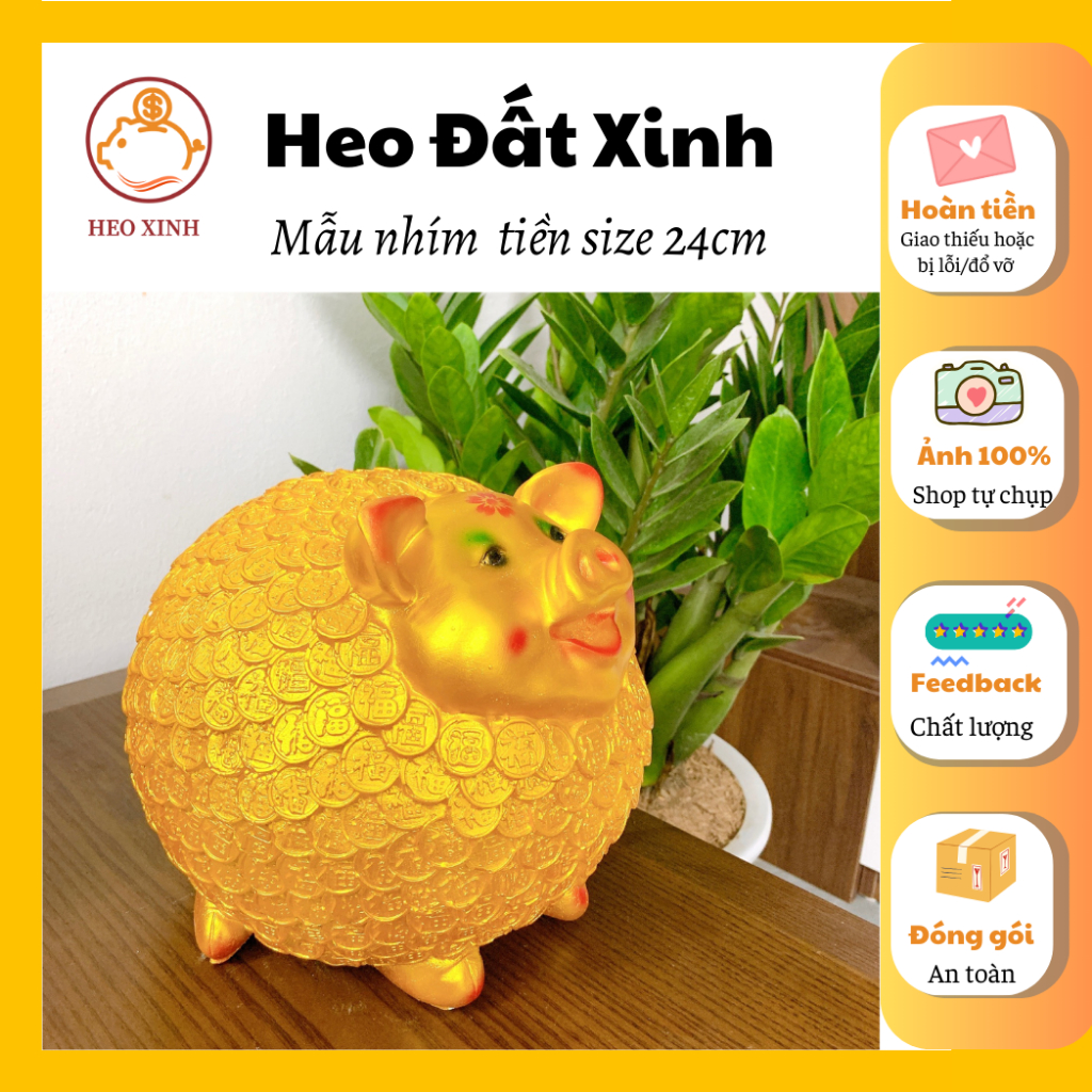 Heo đất/ Lợn đất HEOO XINH mẫu nhím đồng tiền tiết kiệm size 20cm, đựng ...