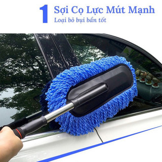 Chổi lau bụi xe ô tô microfiber sợi mềm điều chỉnh độ dài, cây lăn bụi cọ rửa xe hơi cao cấp