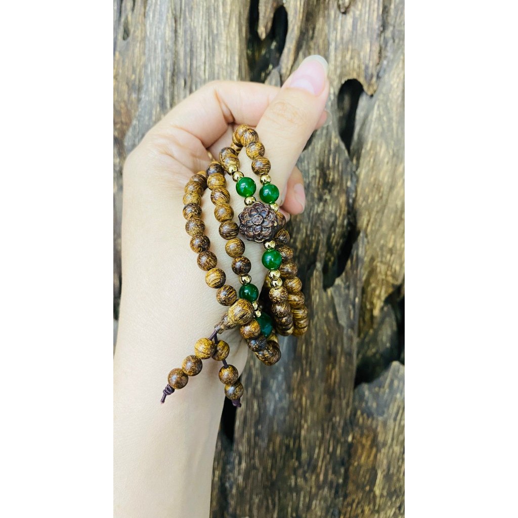 Vòng tay thời trang trầm hương Dó dây INDO 6 ly 108 hạt mix charm-Trầm Hương Hội An.