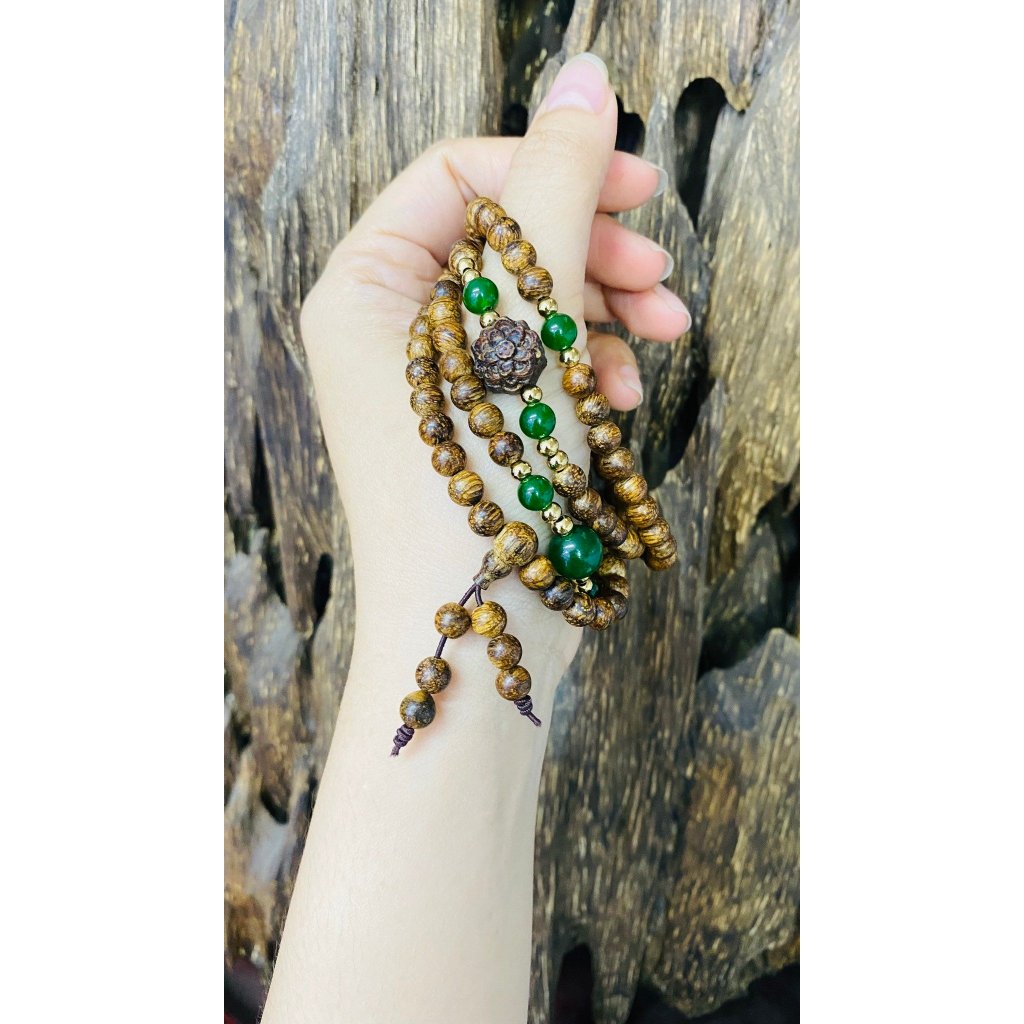 Vòng tay thời trang trầm hương Dó dây INDO 6 ly 108 hạt mix charm-Trầm Hương Hội An.