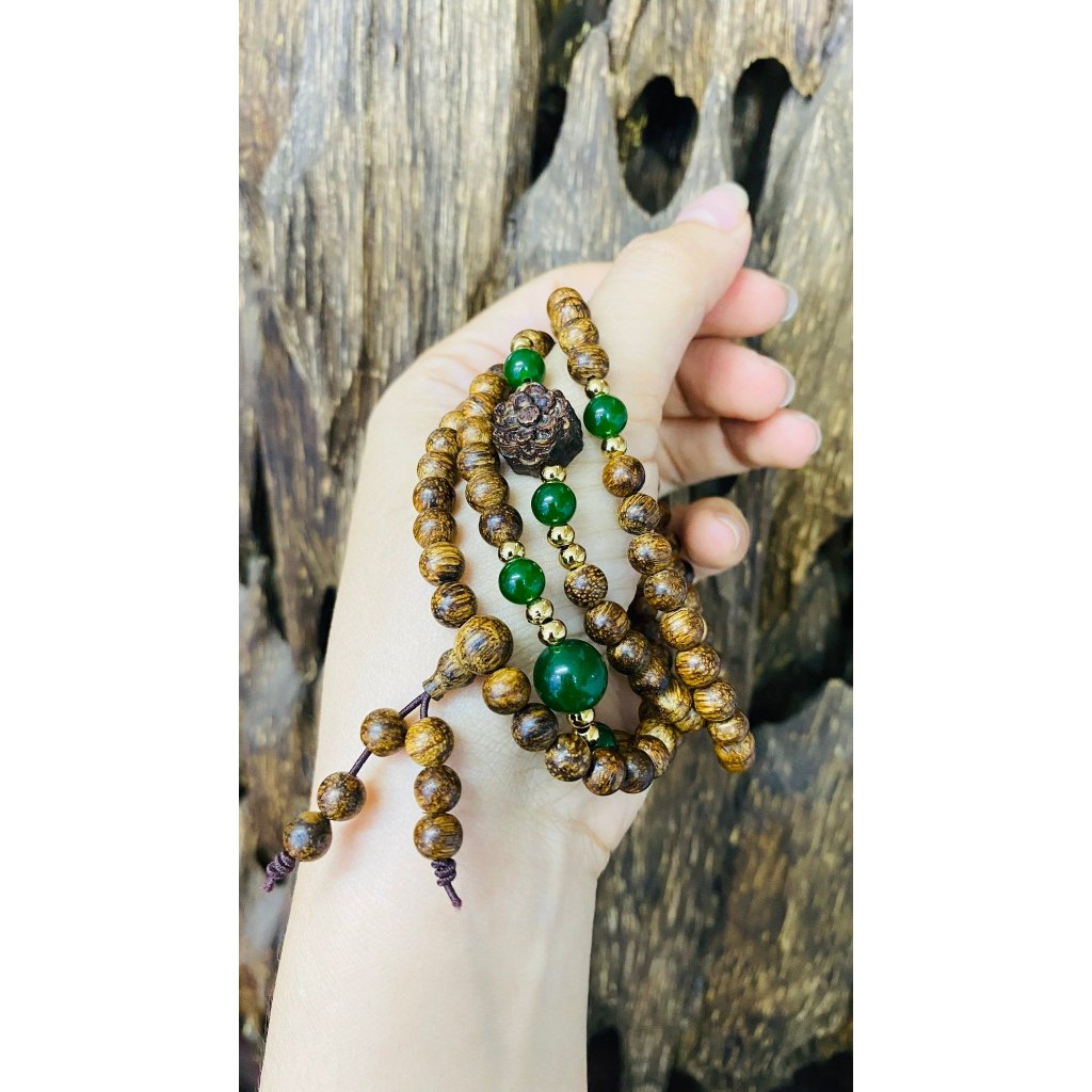 Vòng tay thời trang trầm hương Dó dây INDO 6 ly 108 hạt mix charm-Trầm Hương Hội An.