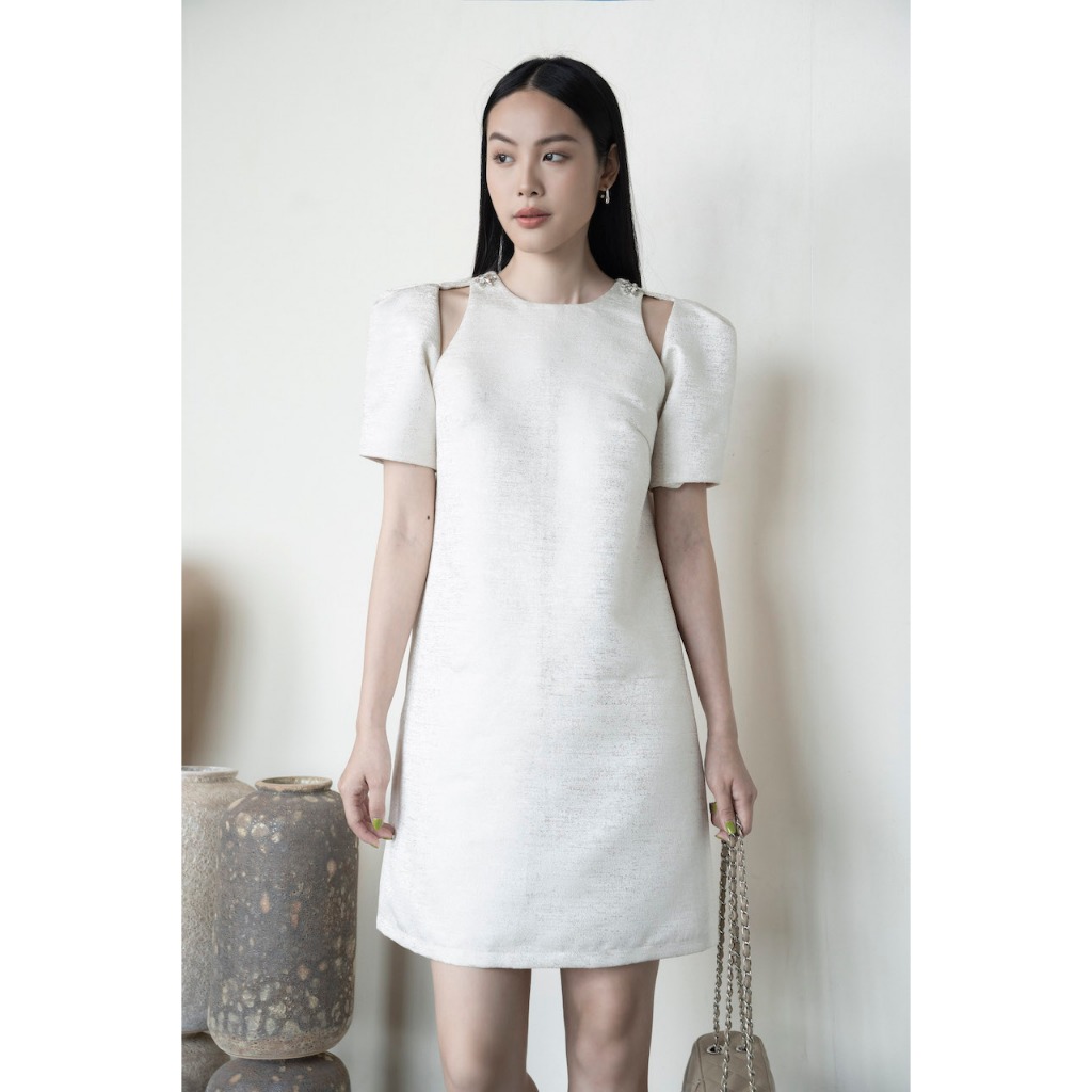 RẬP – Đầm Thân Suông Cổ Tròn Đính Đá Khoét Vai – CHIC 01 – FS