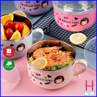 Ca mỳ lõi inox cách nhiệt có nắp đậy tặng kèm thìa tiện lợi,ca mỳ có tay cầm an toàn { H }