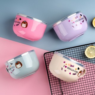 Ca mỳ lõi inox cách nhiệt có nắp đậy tặng kèm thìa tiện lợi,ca mỳ có tay cầm an toàn { H }