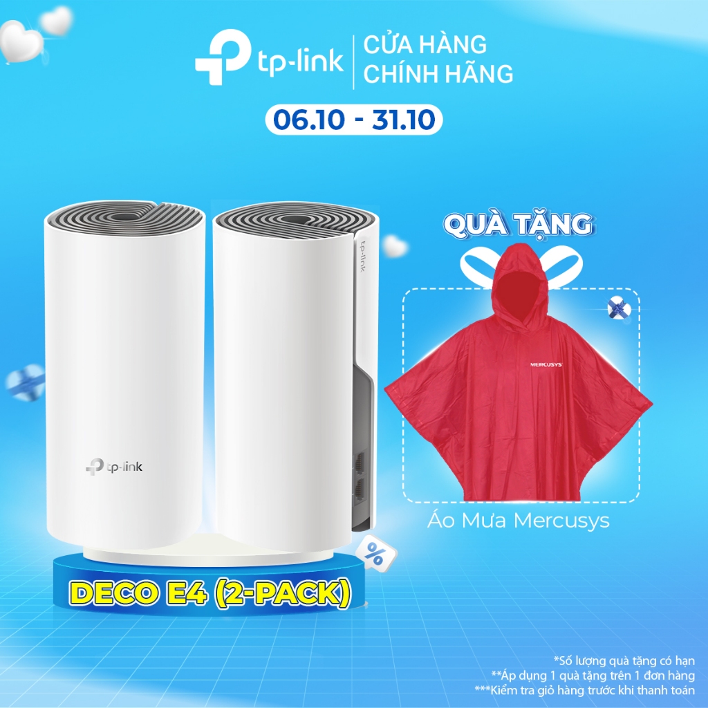 Hệ Thống Wifi Mesh TP-Link Deco E4 (2-pack) Dành Cho Gia đình Chuẩn AC 1200Mbps