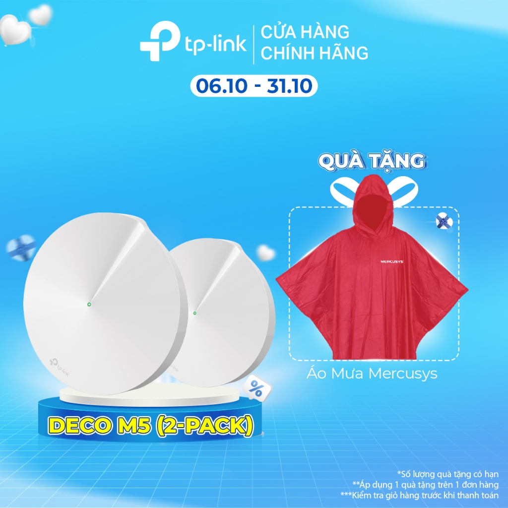 Hệ Thống Wifi Mesh TP-Link Deco M5 (2-pack) Chuẩn AC 1300Mbps Dành Cho Gia Đình