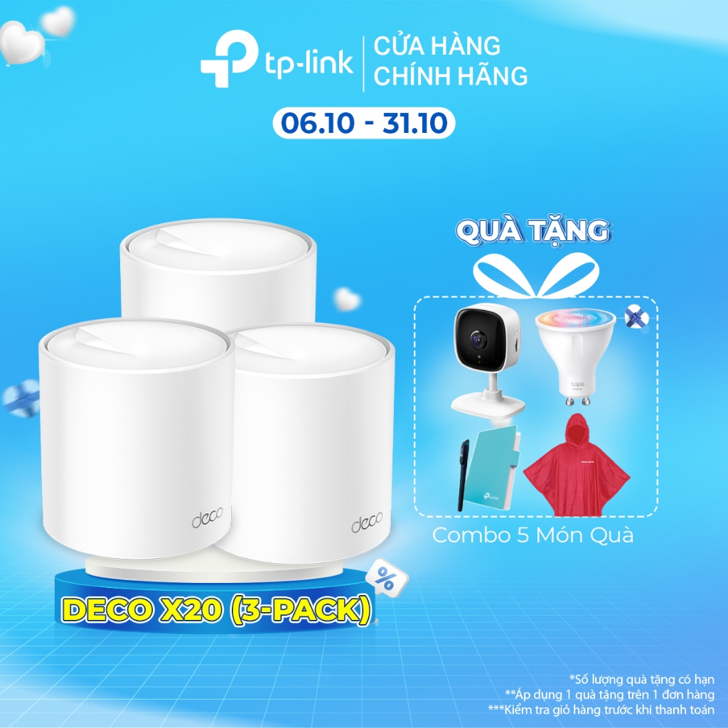Bộ Phát Wifi Mesh TP-Link Deco X20 (3-pack) Chuẩn Wifi 6 AX 1800Mbps