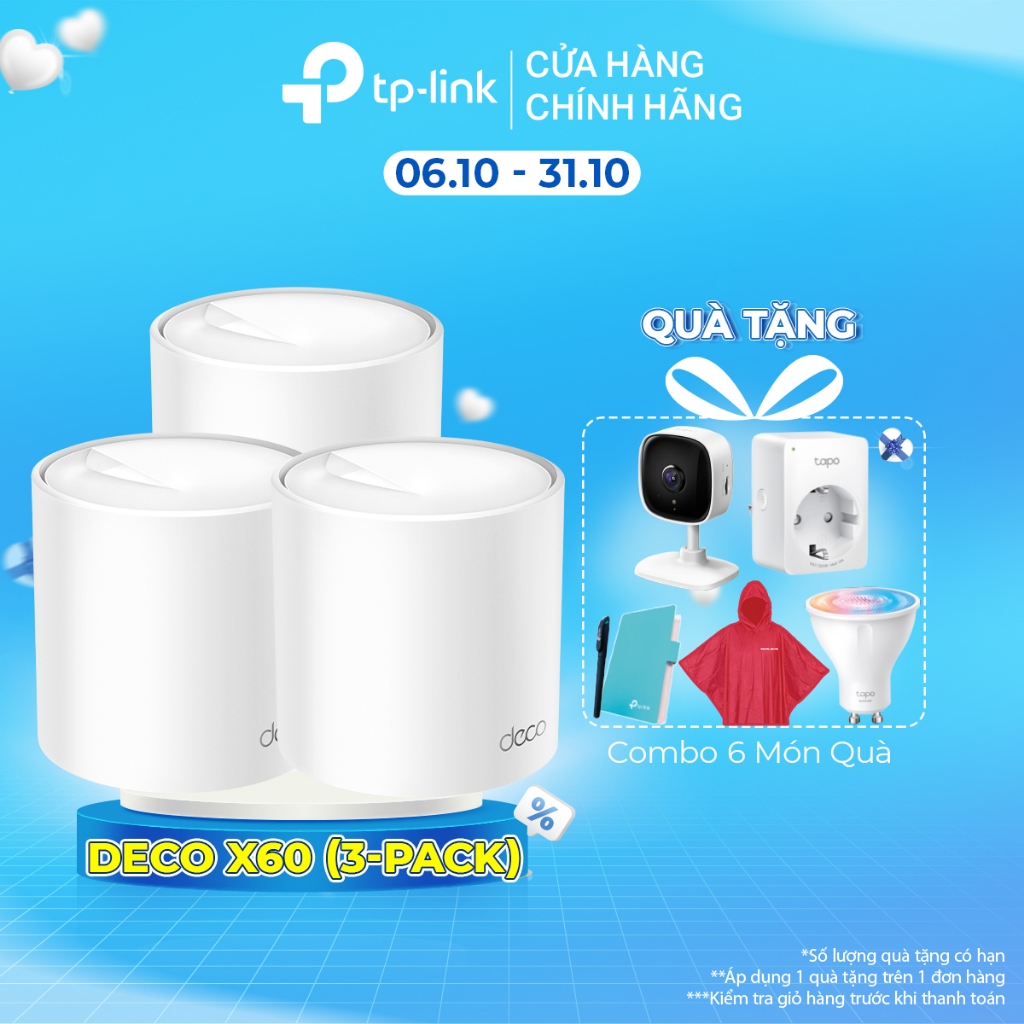 Bộ Phát Wifi Mesh TP-Link Deco X60(3-pack) Wifi 6 AX3000