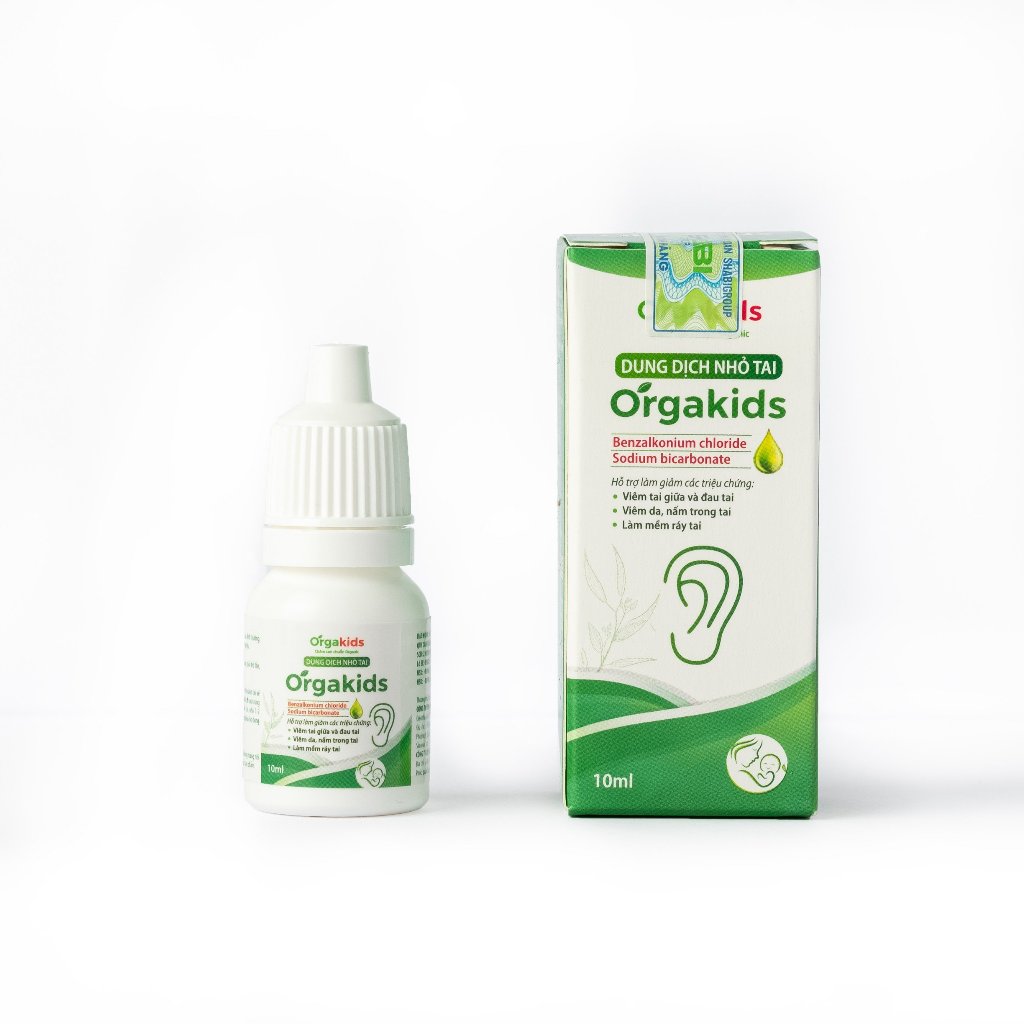 Dung dịch nhỏ tai cho bé Orgakids giảm triệu chứng viêm tai giữa, an toàn cho trẻ 6 tháng và phụ nữ có thai lọ 10ml