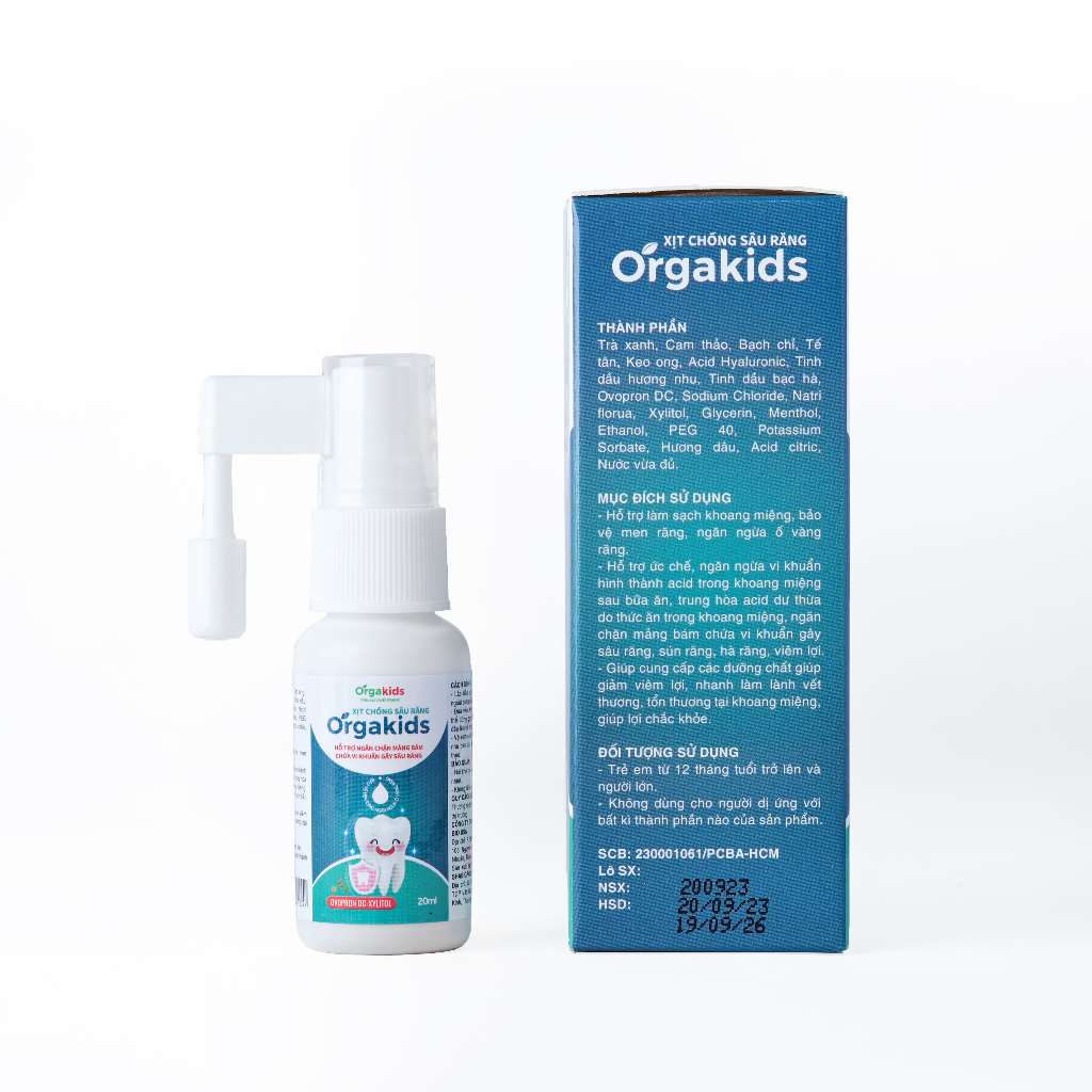 Xịt chống sâu răng cao cấp cho bé Orgakids chính hãng cho bé từ 1 tuổi, an toàn nuốt được - lọ 20ml