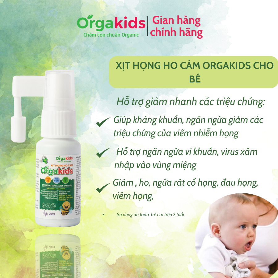 Xịt họng ho cảm thảo dược cao cấp Orgakids giúp giảm đau họng, ho kéo dài - Chai 20ml