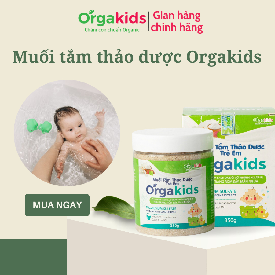 Muối tắm CẬN DATE thảo dược cao cấp cho bé Orgakids   hiệu quả nhanh với rôm sẩy, mẩn ngứa- hộp 350g