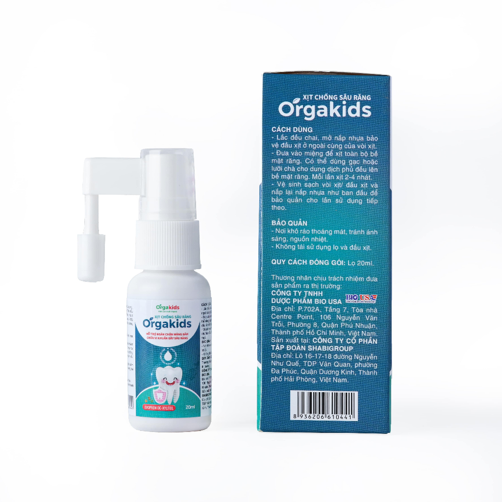 Xịt chống sâu răng cao cấp cho bé Orgakids chính hãng cho bé từ 1 tuổi, an toàn nuốt được - lọ 20ml